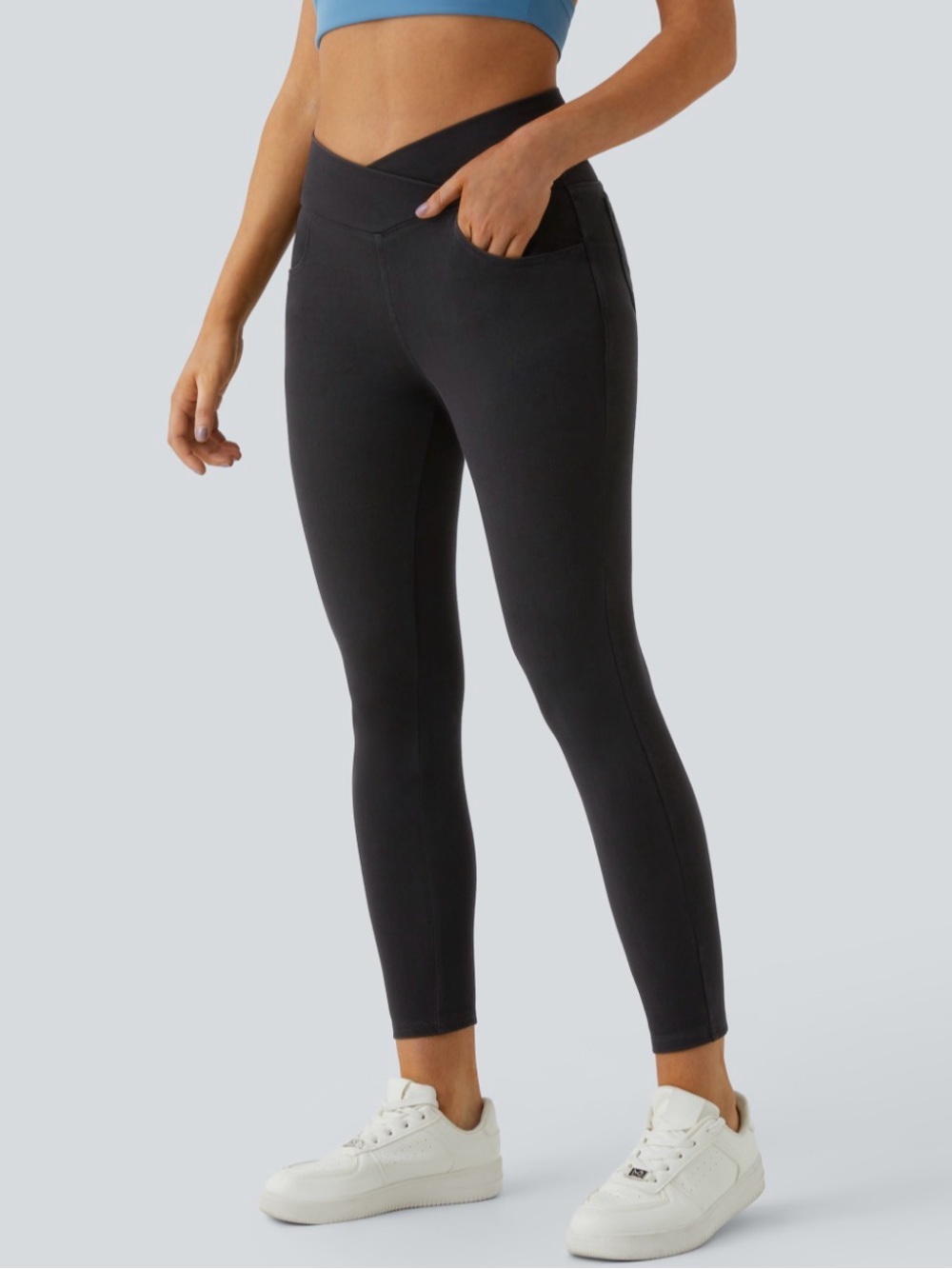 Halara Women’s Black High-Rise Cross-Waist Jean Leggings